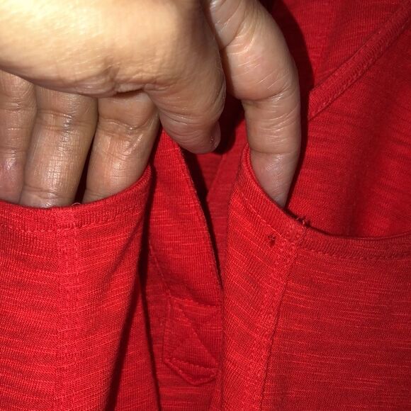 Chicos M Cotton Blend Sleeveless V-Neck Vibrant Red Hanky Style - Picture 10 of 11